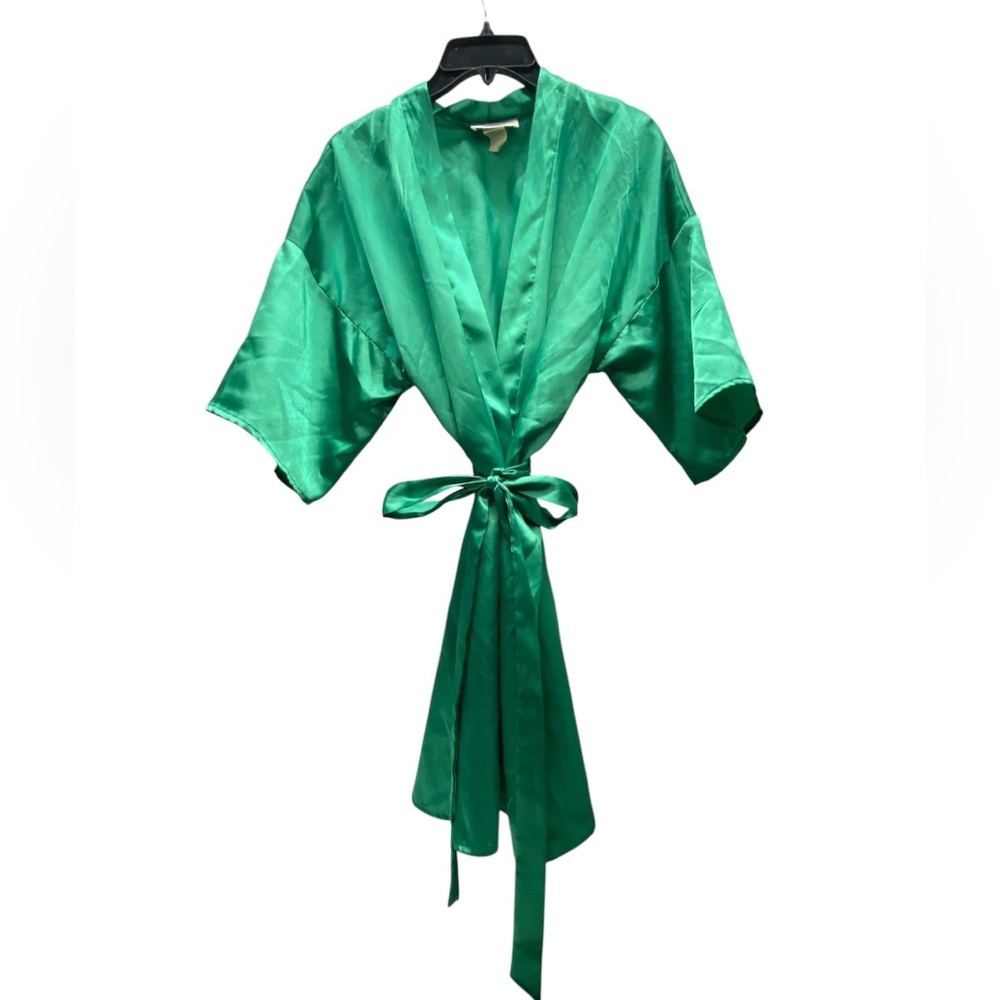 * HONORS Intimates medium Tie-Waist Robe in Green silky 32” long 1980 vintage